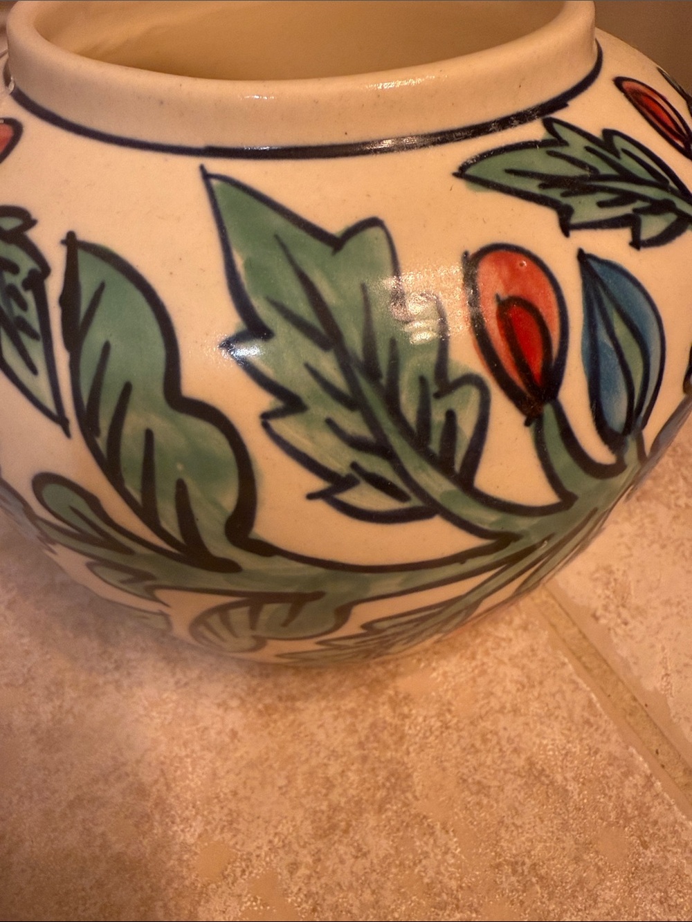 Floral Patterned Ginger Jar 6” tall blue red green - Picture 5 of 5
